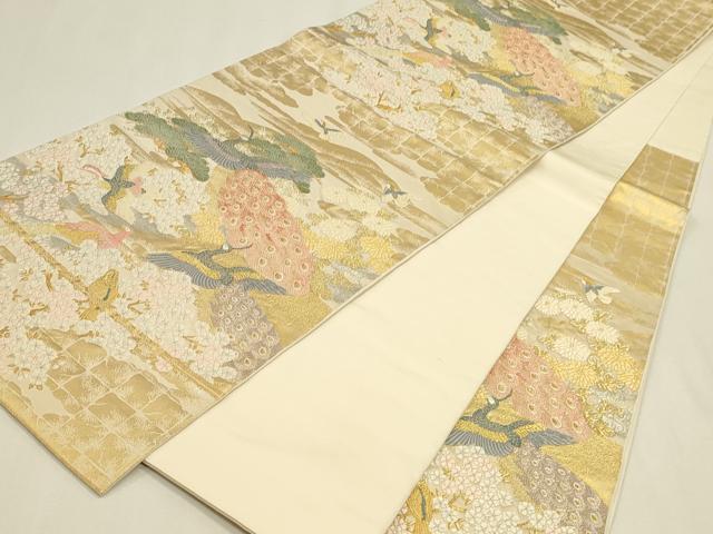 平和屋本店▼六通柄袋帯 唐織 孔雀花文 純金箔 正絹 逸品 DABK2615op