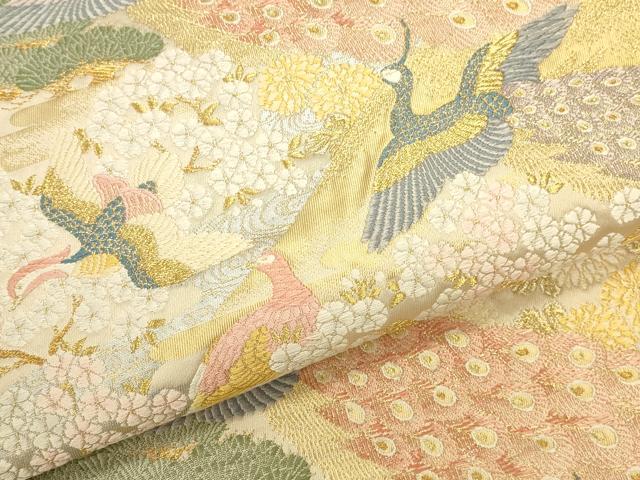 平和屋本店▼六通柄袋帯 唐織 孔雀花文 純金箔 正絹 逸品 DABK2615op