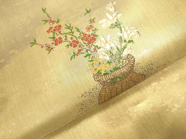 平和屋本店▼太鼓柄袋帯 唐織 飾花文 引箔 本金箔 正絹 逸品 DABK2622op