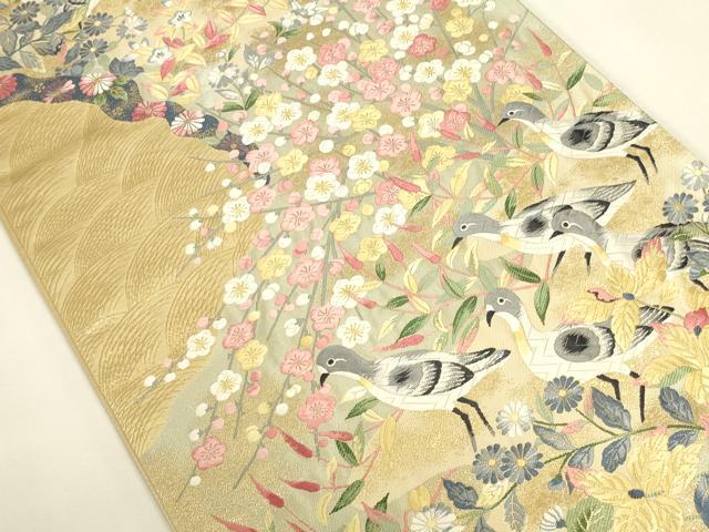 平和屋本店▼六通柄袋帯 唐織 花鳥文 純金箔 正絹 逸品 DABK2625op