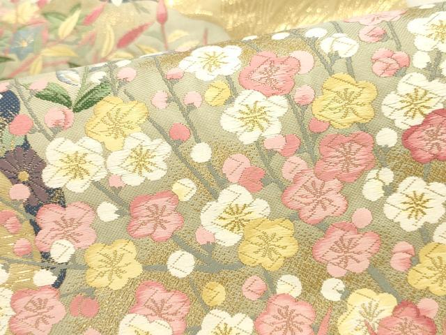 平和屋本店▼六通柄袋帯 唐織 花鳥文 純金箔 正絹 逸品 DABK2625op