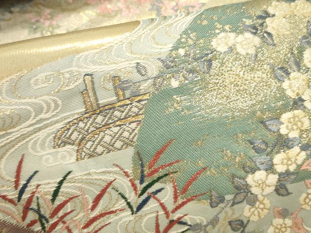 平和屋本店▼六通柄袋帯 唐織 遠山花暦 九百錦本金箔 正絹 逸品 DABK2631op