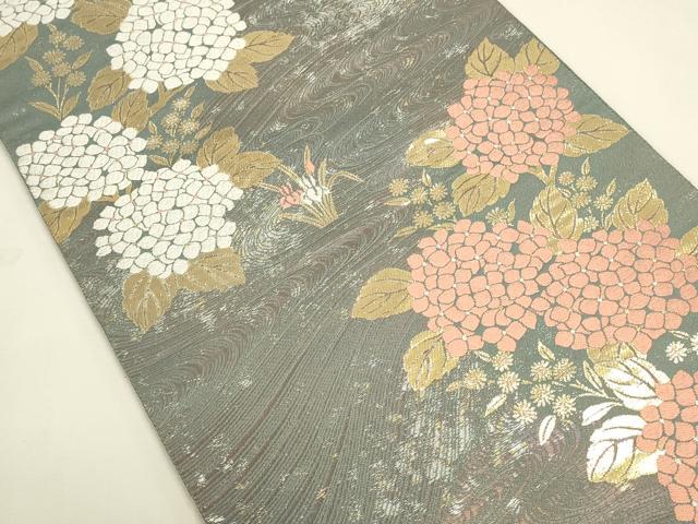 平和屋本店▼六通柄袋帯 流水取紫陽花 本金箔24K 正絹 逸品 DABK2632op