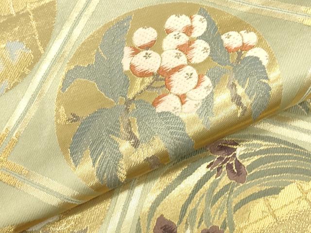 平和屋本店▼全通全景柄袋帯 唐織 傘松閣天井絵 永平寺 本金箔二重箔織 反端・証明書付き 正絹 逸品 DABK2638op