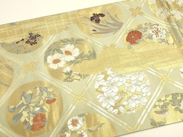 平和屋本店▼全通全景柄袋帯 唐織 傘松閣天井絵 永平寺 本金箔二重箔織 反端・証明書付き 正絹 逸品 DABK2638op