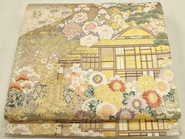 平和屋本店▼六通柄袋帯 唐織 流水古都之旅 九百本金弐重織 正絹 逸品 DABK2641op