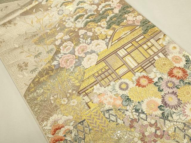 平和屋本店▼六通柄袋帯 唐織 流水古都之旅 九百本金弐重織 正絹 逸品 DABK2641op