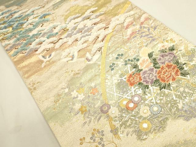 平和屋本店▼六通柄袋帯 唐織 檜垣流水花文 九百本金弐重織 正絹 逸品 DABK2642op