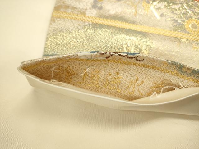 平和屋本店▼六通柄袋帯 唐織 檜垣流水花文 九百本金弐重織 正絹 逸品 DABK2642op
