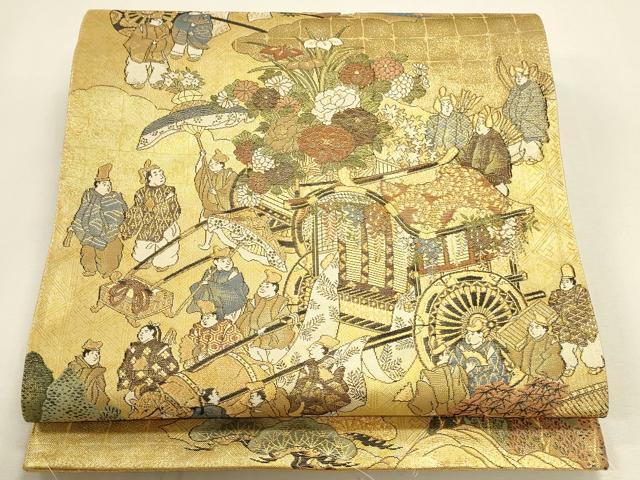 平和屋本店▼佐賀錦 全通全景柄袋帯 都祭礼図 本金二重箔 正絹 逸品 未使用 DABK2644op