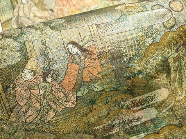 平和屋本店▼全通全景柄袋帯 源氏物語絵巻 24金プラチナ二重箔 正絹 逸品 DABK2648op