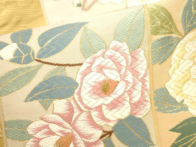 平和屋本店▼六通柄袋帯 唐織 色紙花文 枝梅 純金箔 正絹 逸品 DABK2649op
