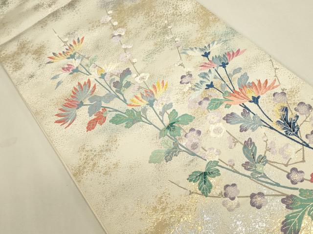 平和屋本店▼六通柄袋帯 唐織 草花 純金箔 正絹 逸品 DABK2652op