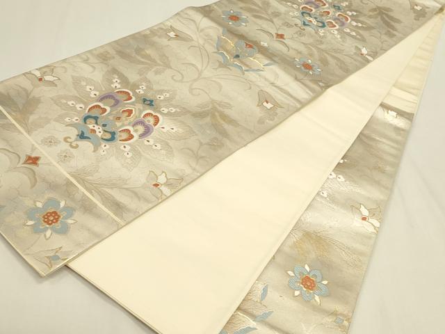 平和屋本店▼六通柄袋帯 唐織 更紗花文 本金二重箔 引箔 正絹 逸品 DABK2656op