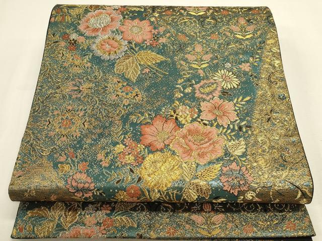 平和屋本店▼六通柄袋帯 貴寶はく 草花 本金箔二重 正絹 逸品 DABK2657op