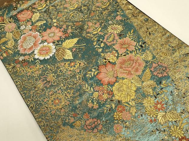 平和屋本店▼六通柄袋帯 貴寶はく 草花 本金箔二重 正絹 逸品 DABK2657op