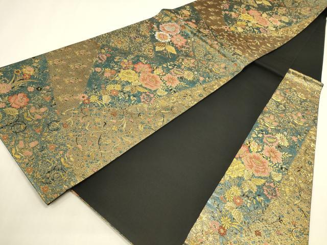 平和屋本店▼六通柄袋帯 貴寶はく 草花 本金箔二重 正絹 逸品 DABK2657op