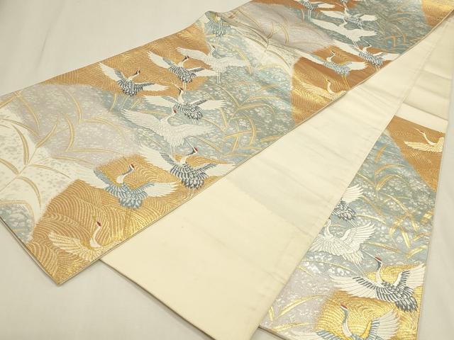 平和屋本店▼六通柄袋帯 唐織 花苑累鶴文 本金箔 正絹 逸品 DABK2661op