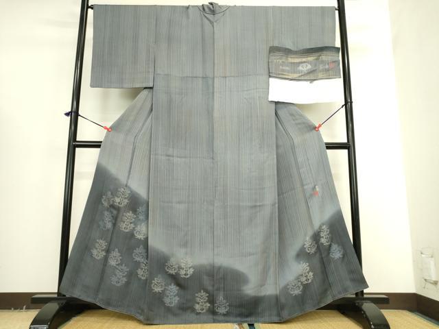 平和屋着物●国際的伝統工芸作家 十二代・藤林徳扇 苑寿 色留訪問着 刺繍 華乃式部 鳥花文 暈し染め 銀糸 反端付 正絹 逸品 DABK2673op