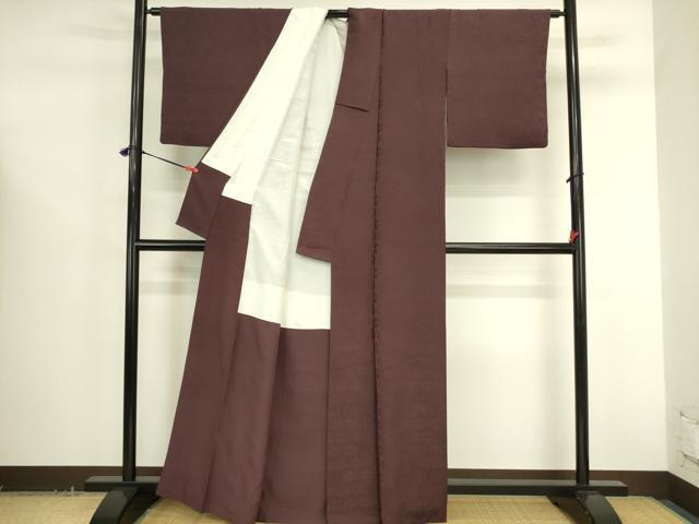 平和屋着物●上質な色無地 舞花地紋 暗い紫鳶色 正絹 逸品 DABK2675op