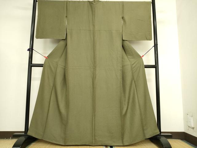平和屋着物●上質な色無地 霞地紋 海松色 正絹 逸品 DABK2690op