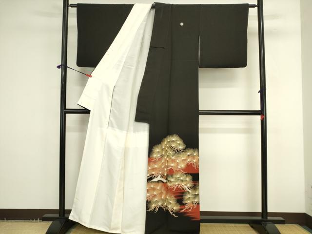 平和屋着物●豪華黒留袖 㕦具刺繍 松葉文 暈し染め 金糸 正絹 逸品 DABK2722op