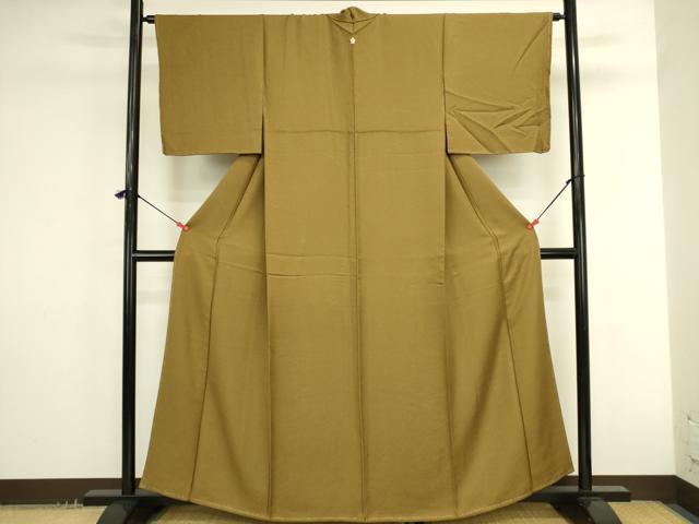 平和屋着物●上質な色無地 舞花地紋 黃橡色 正絹 逸品 DABK2725op