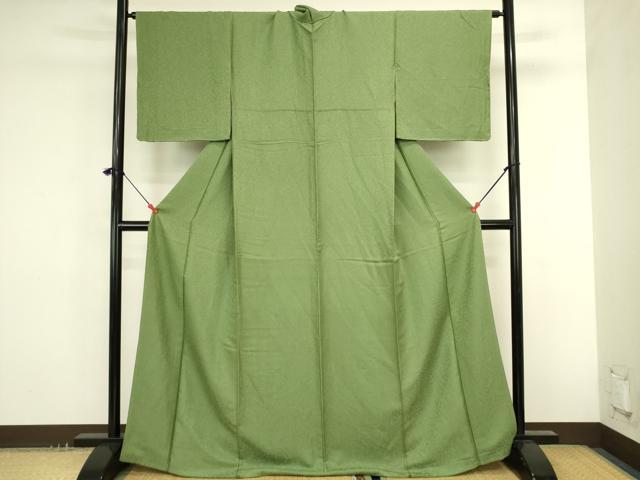 平和屋着物●上質な色無地 舞花地紋 柳色 正絹 逸品 未使用 DABK2737op