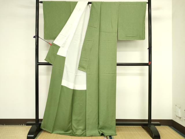 平和屋着物●上質な色無地 舞花地紋 柳色 正絹 逸品 未使用 DABK2737op