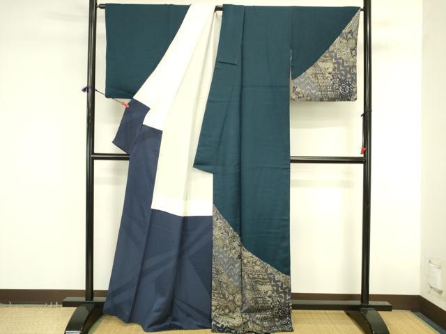 平和屋着物●染色作家 斉藤三才 訪問着 切嵌花鳥文 金彩 正絹 逸品 DABK2742op