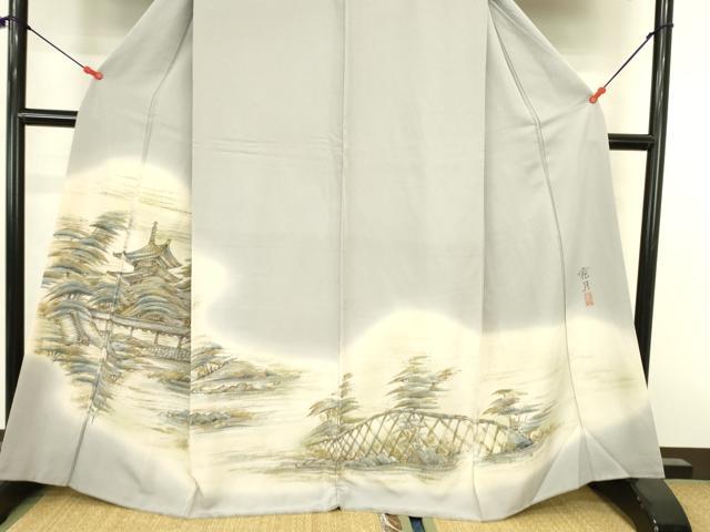 平和屋着物●訪問着 作家物 手描き 風景文 暈し染め 金彩 正絹 逸品 DABK2746op