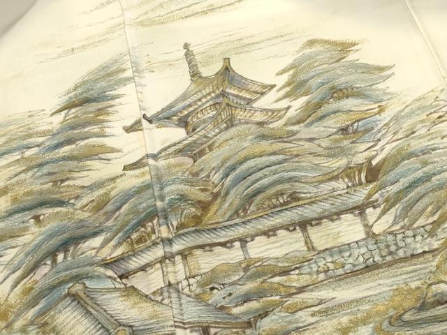 平和屋着物●訪問着 作家物 手描き 風景文 暈し染め 金彩 正絹 逸品 DABK2746op