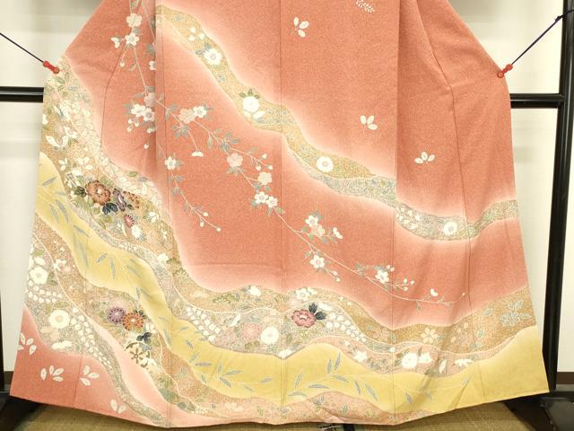 平和屋着物●訪問着 絞り 草花 暈し染め 金彩 正絹 逸品 DABK2749op