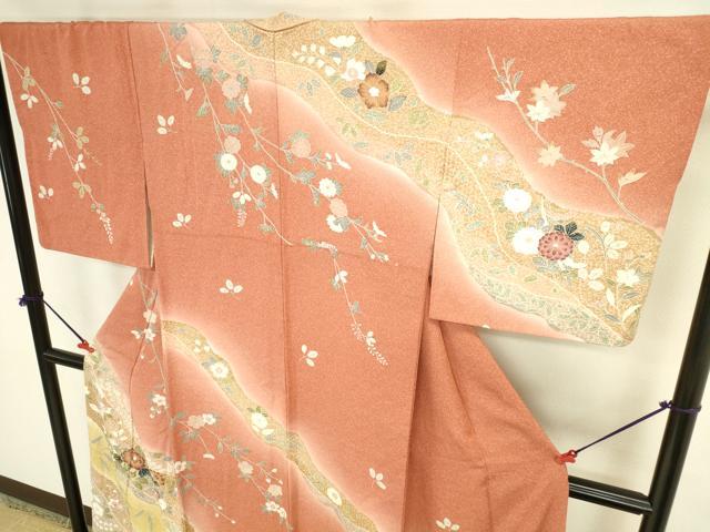 平和屋着物●訪問着 絞り 草花 暈し染め 金彩 正絹 逸品 DABK2749op