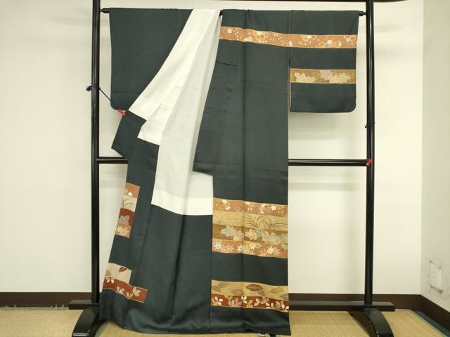 平和屋着物●訪問着 駒刺繍 横段花文 金彩 正絹 逸品 DABK2764op