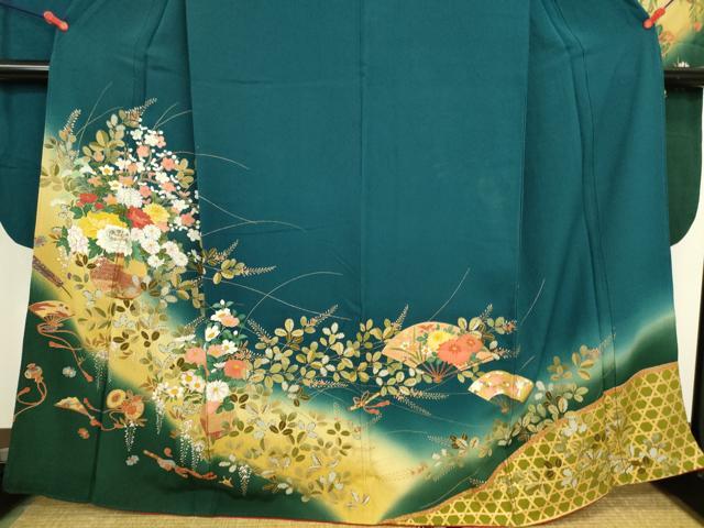平和屋着物●豪華振袖 駒刺繍 飾花文 暈し染め 金彩 正絹 逸品 DABK2774op