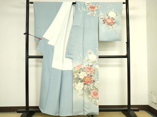 平和屋着物●京友禅の第一人者 松井青々 訪問着 駒刺繍 牡丹 暈し染め 金彩 正絹 逸品 DABK2778op