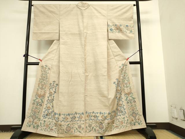 平和屋着物●訪問着 紬地 更紗花唐草文 正絹 逸品 DABK2786op