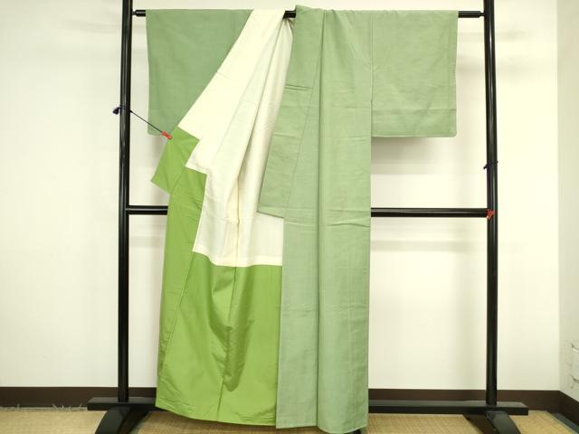 平和屋着物●結城紬 柳色 正絹 逸品 未使用 DABK2824op