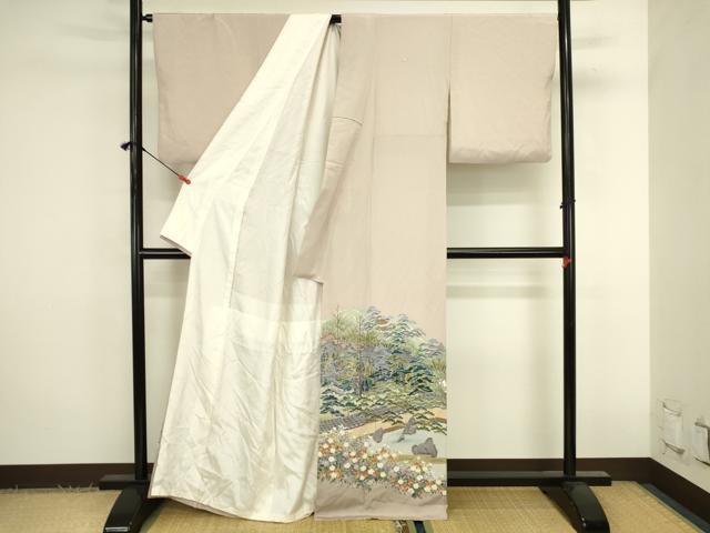 平和屋着物●豪華色留袖 翠峯 風景花松文 正絹 逸品 DABK2828op