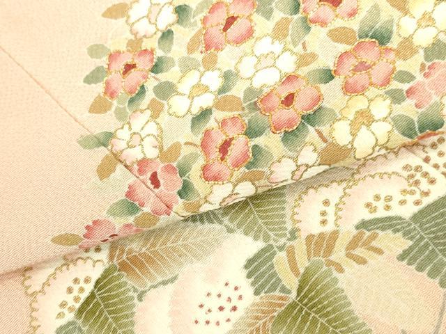 平和屋着物●訪問着 駒刺繍 草花 暈し染め 金彩 鬼しぼ縮緬 ロング丈 正絹 逸品 DABK2838op