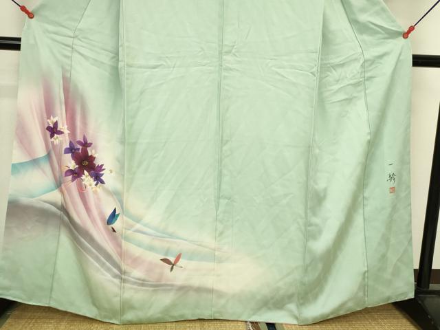 平和屋着物●染色作家 草野一騎 訪問着 舞蝶草花文 暈し染め 金彩 正絹 逸品 DABK2841op