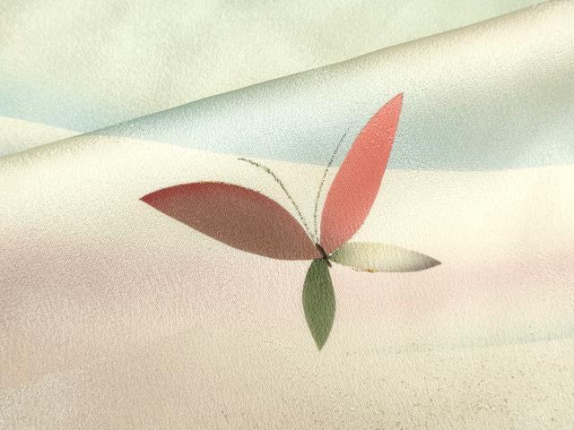 平和屋着物●染色作家 草野一騎 訪問着 舞蝶草花文 暈し染め 金彩 正絹 逸品 DABK2841op