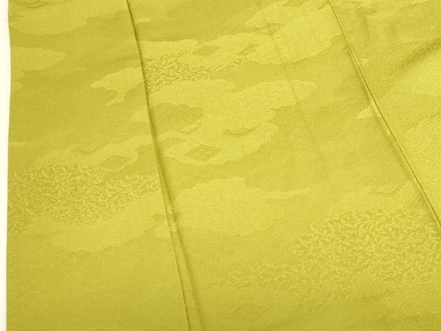 平和屋着物●上質な色無地 雲取吉祥地紋 鶸色 正絹 逸品 DABK2852op