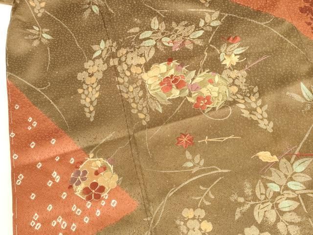平和屋着物●訪問着 駒刺繍 絞り 花丸文 金彩 正絹 逸品 DABK2871op
