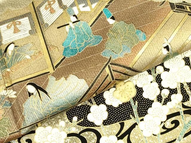 平和屋着物●豪華黒留袖 御所車人物花文 本金箔 正絹 逸品 DABK2902op