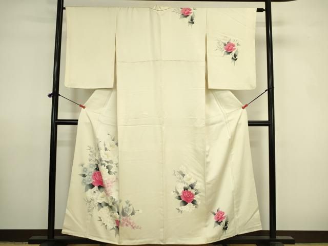 平和屋着物▼訪問着 手描き 草花 正絹 逸品 DABK2911op