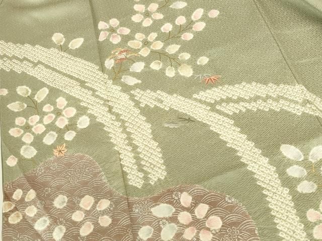 平和屋着物●訪問着 刺繍 絞り 松竹梅 流水花文 金銀彩 正絹 逸品 DABK2938op