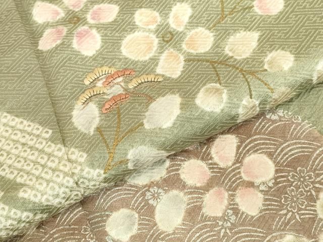 平和屋着物●訪問着 刺繍 絞り 松竹梅 流水花文 金銀彩 正絹 逸品 DABK2938op