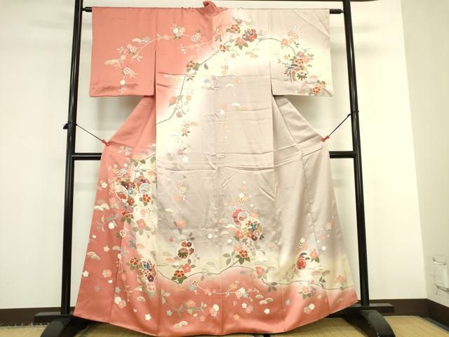 平和屋着物●訪問着 雪輪花文 暈し染め 金彩 三越扱い 正絹 逸品 DABK2939op